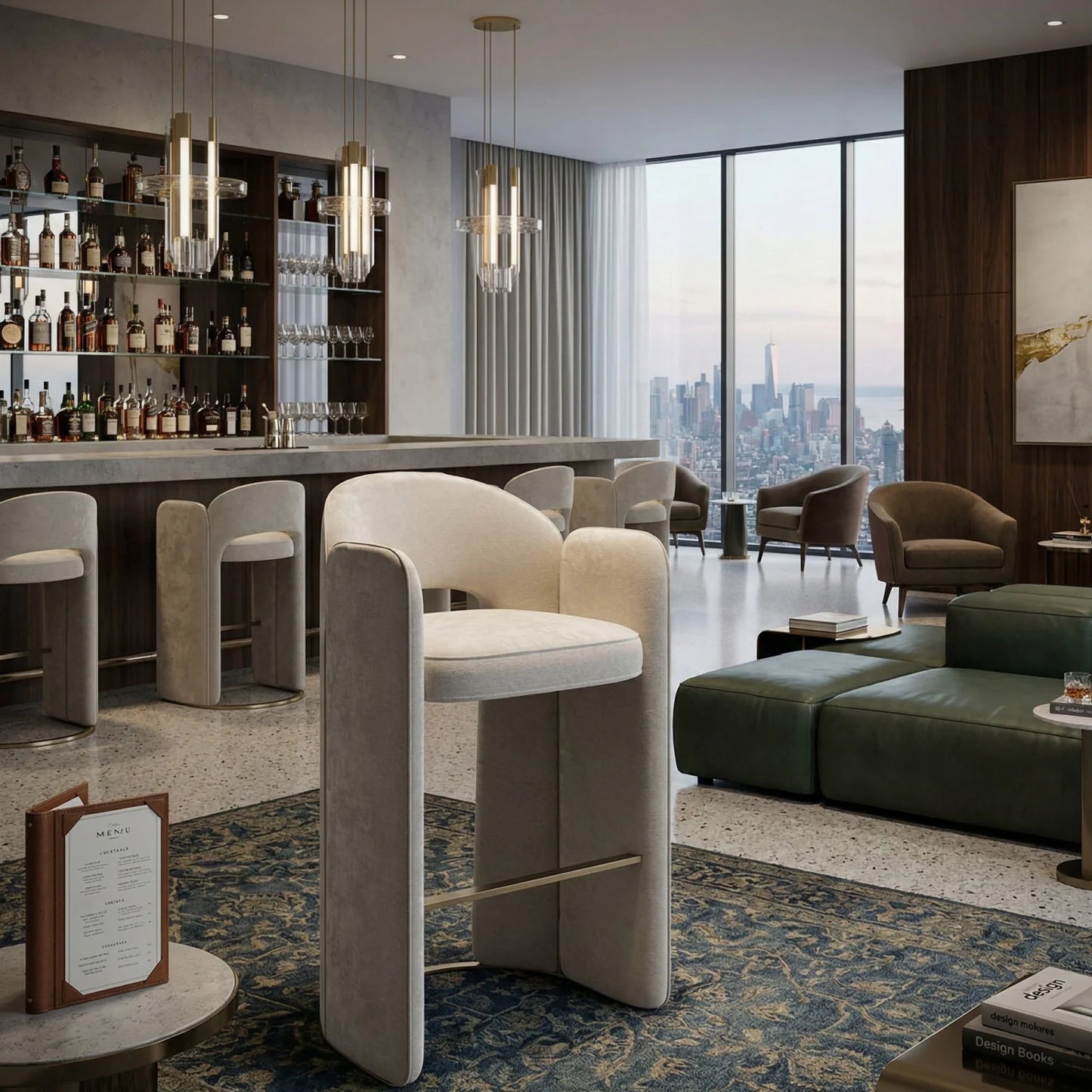 Luxury Upholstered Modern Velvet Bar Stool European Style for Villa