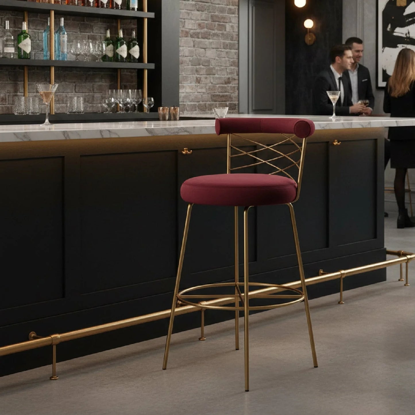 Luxury Upholstered Modern Velvet Bar Stool European Style for Villa