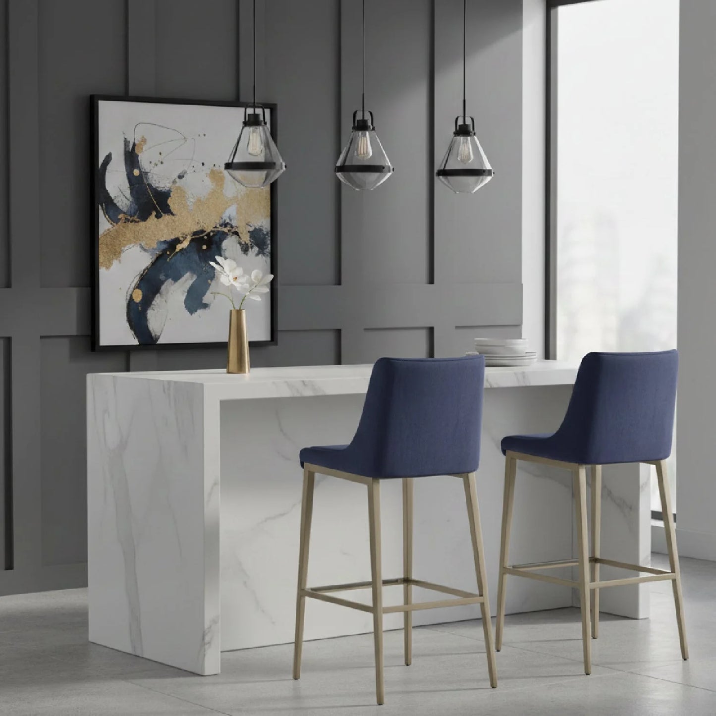 Luxury Upholstered Modern Velvet Bar Stool European Style for Villa