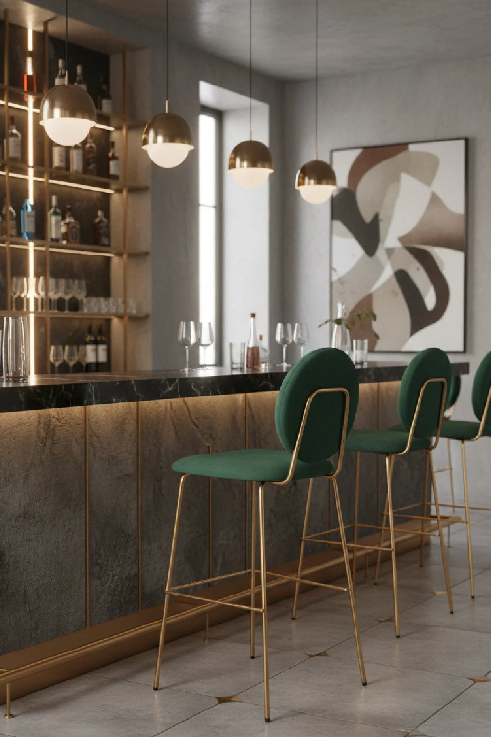 Luxury Upholstered Modern Velvet Bar Stool European Style for Villa