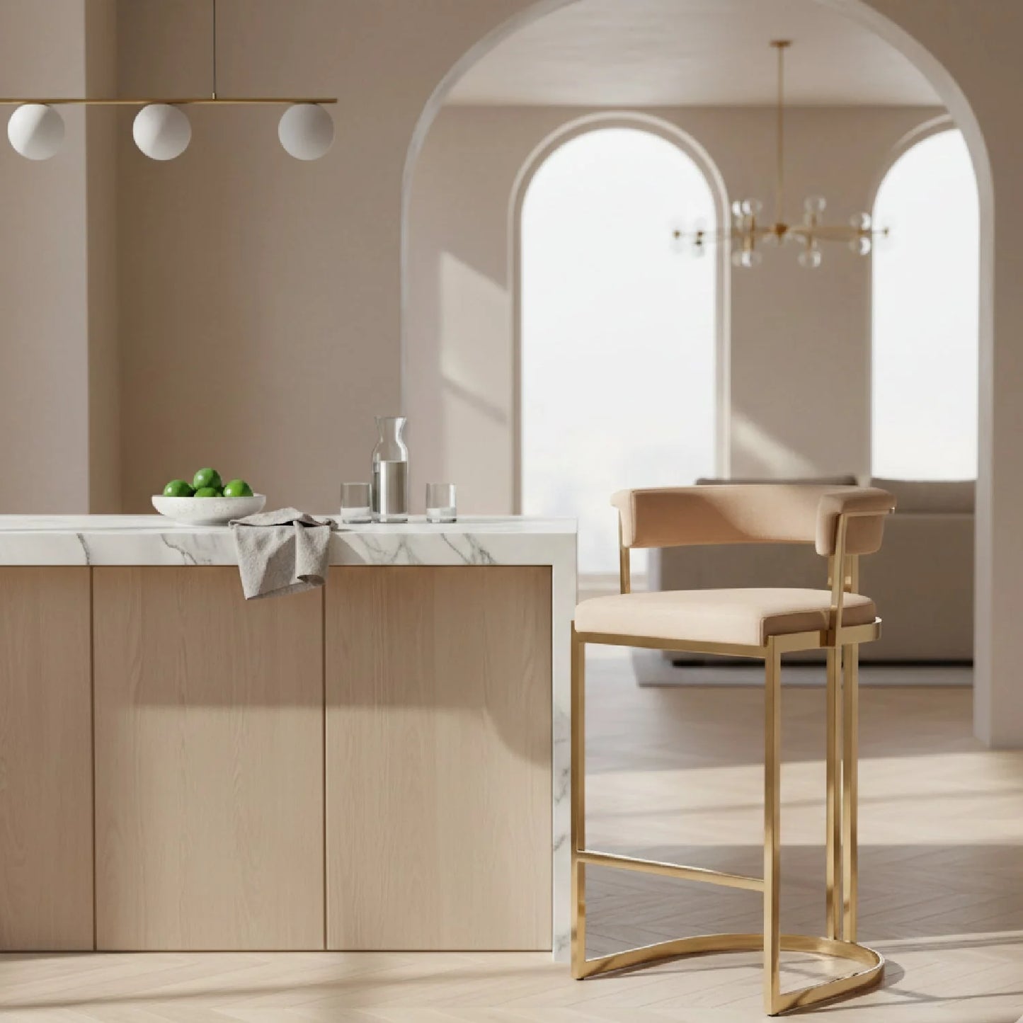 Luxury Upholstered Modern Velvet Counter Stool European Style for Villa