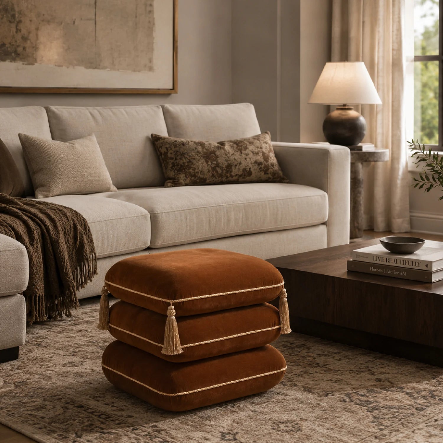 Luxury Upholstered Modern Velvet Ottoman European Style for Villa
