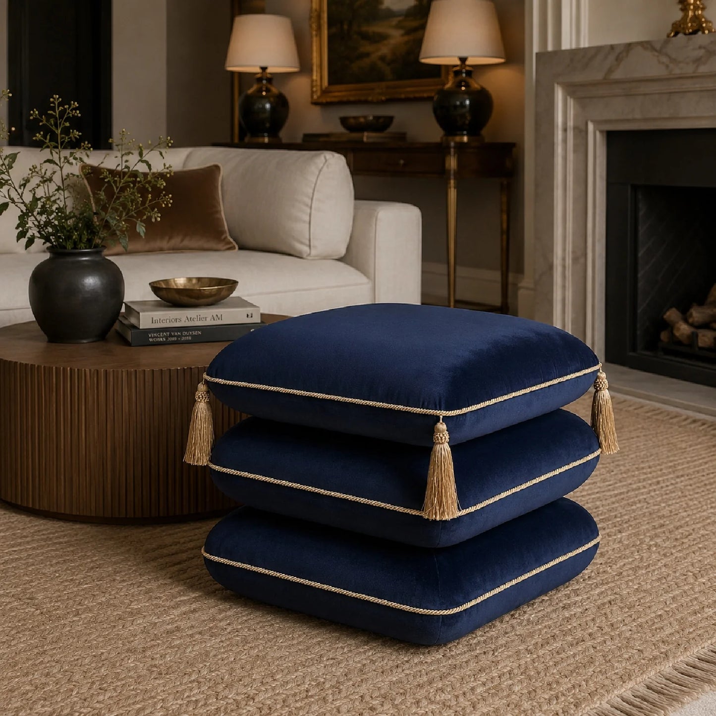 Luxury Upholstered Modern Velvet Ottoman European Style for Villa
