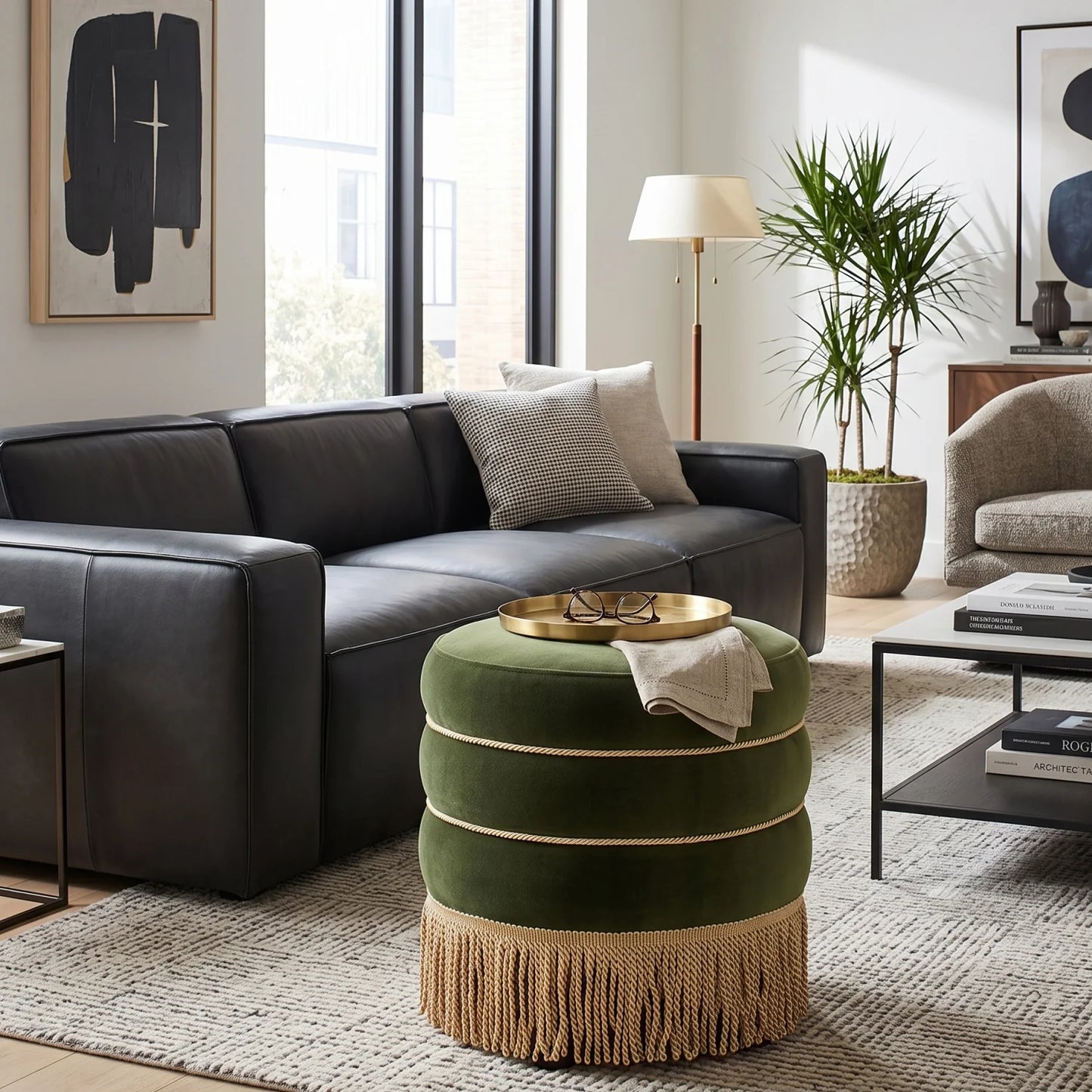 Luxury Upholstered Modern Velvet Ottoman European Style for Villa