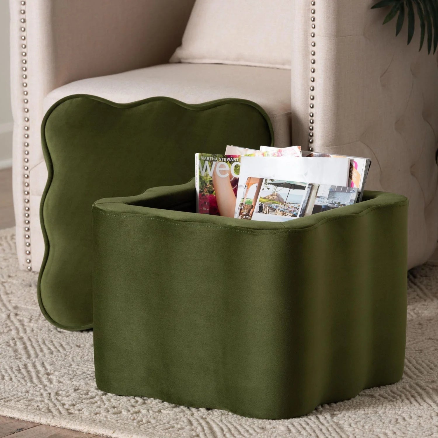 Luxury Upholstered Modern Velvet Ottoman European Style for Villa