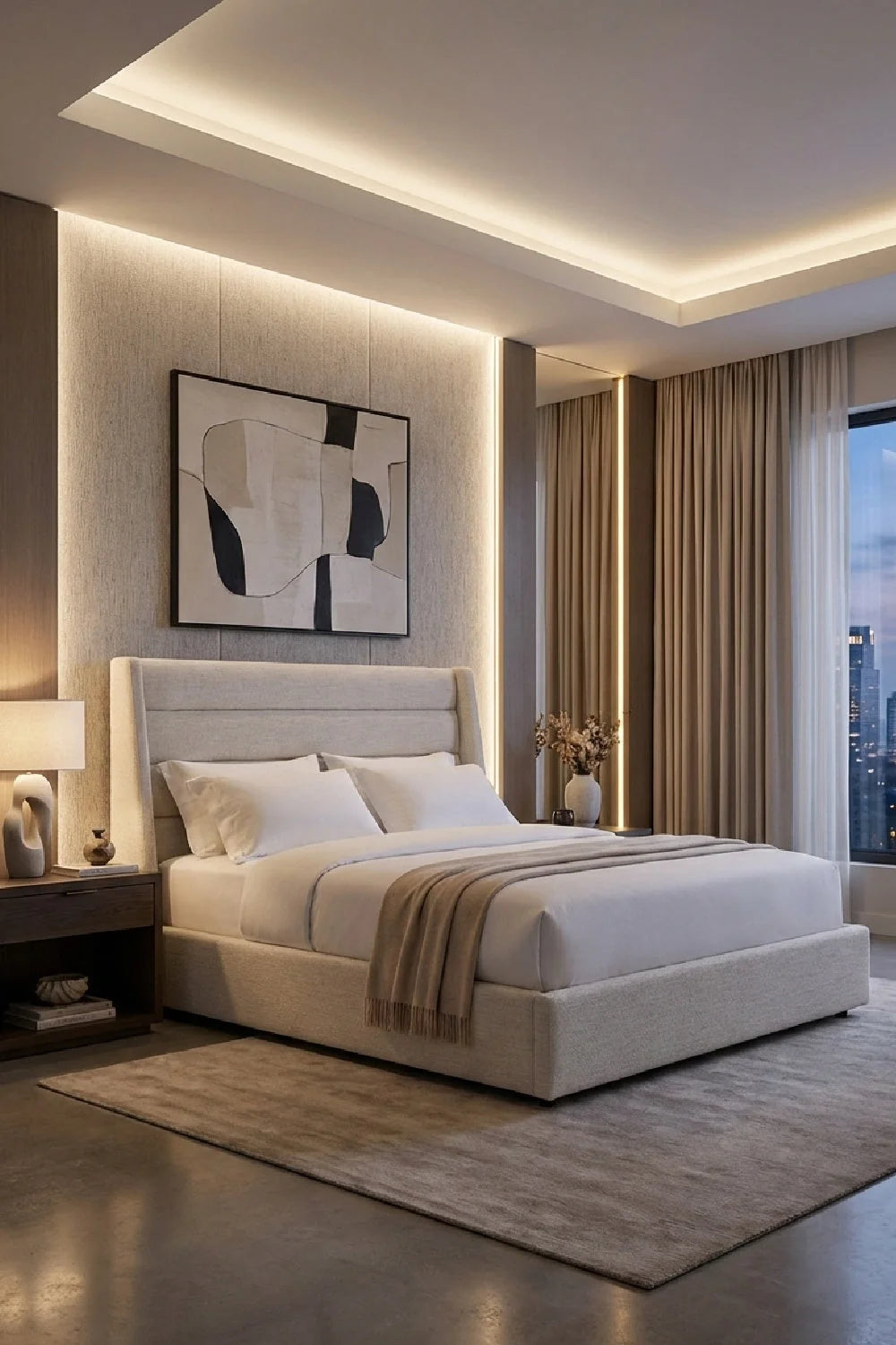 Luxury Upholstered Modern White Bed European Style for Villa