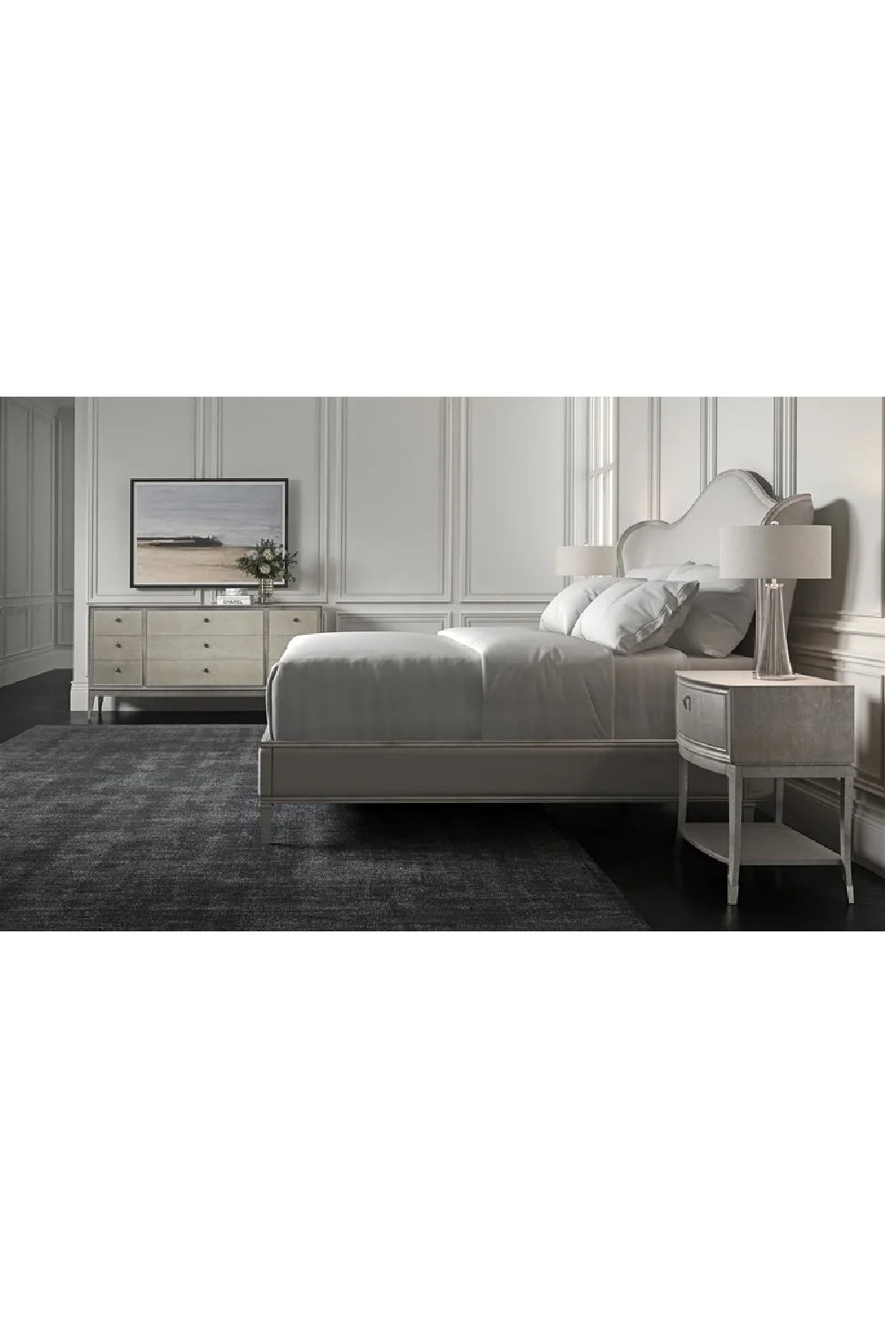 Luxury Upholstered Modern White King Bed European Style for Villa