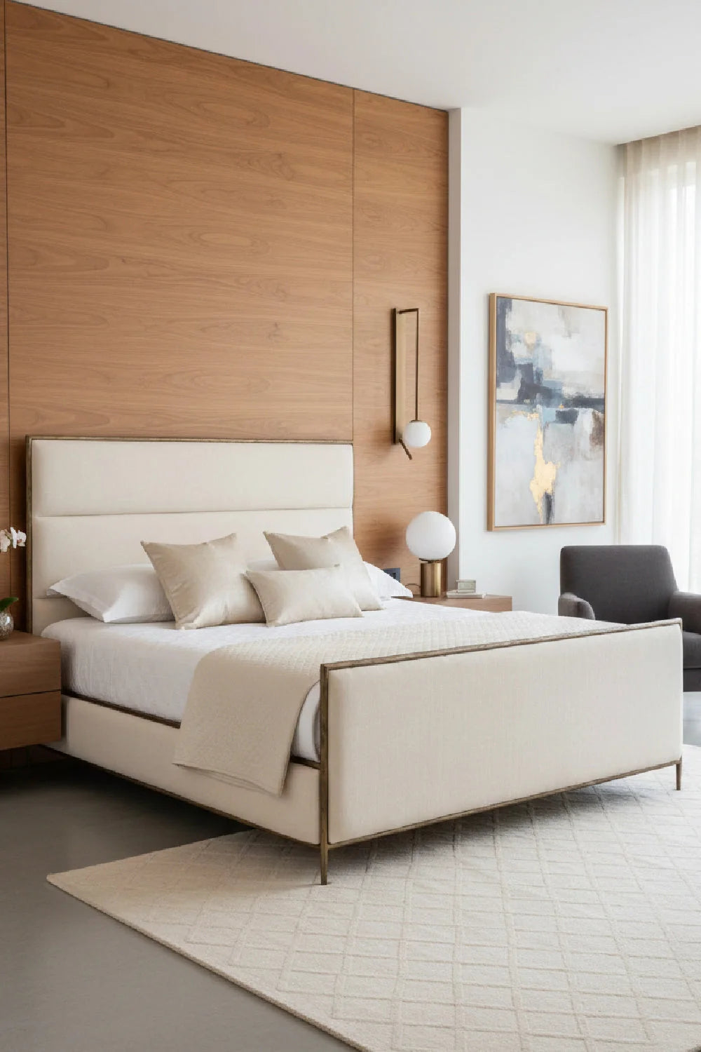 Luxury Upholstered Modern White King Bed European Style for Villa