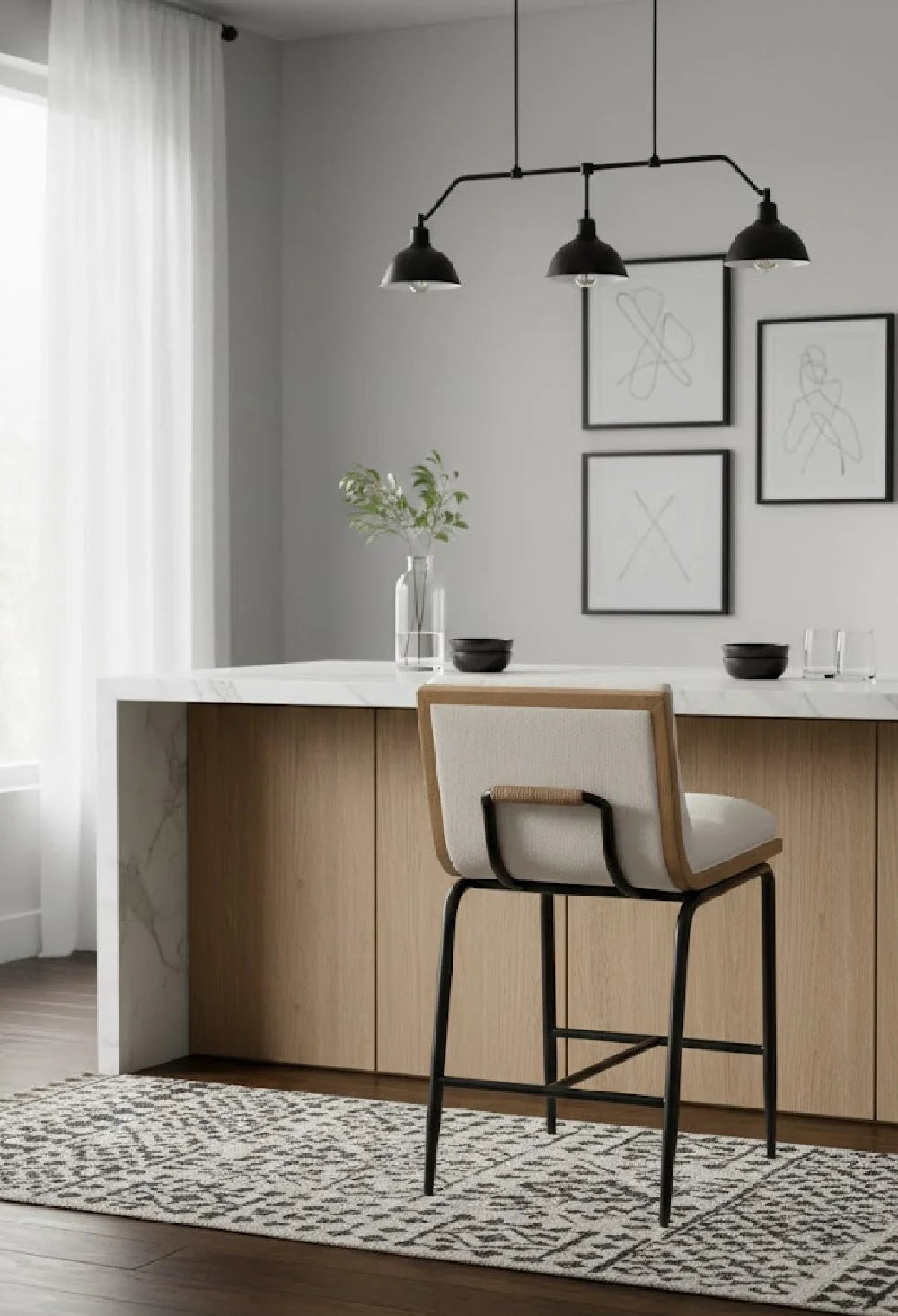 Luxury Upholstered Modern White Muslin Counter Stool European Style for Villa