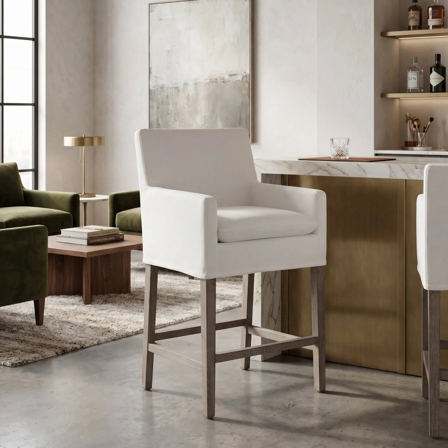 Luxury Upholstered Modern White Slipcover Counter Stool European Style for Villa