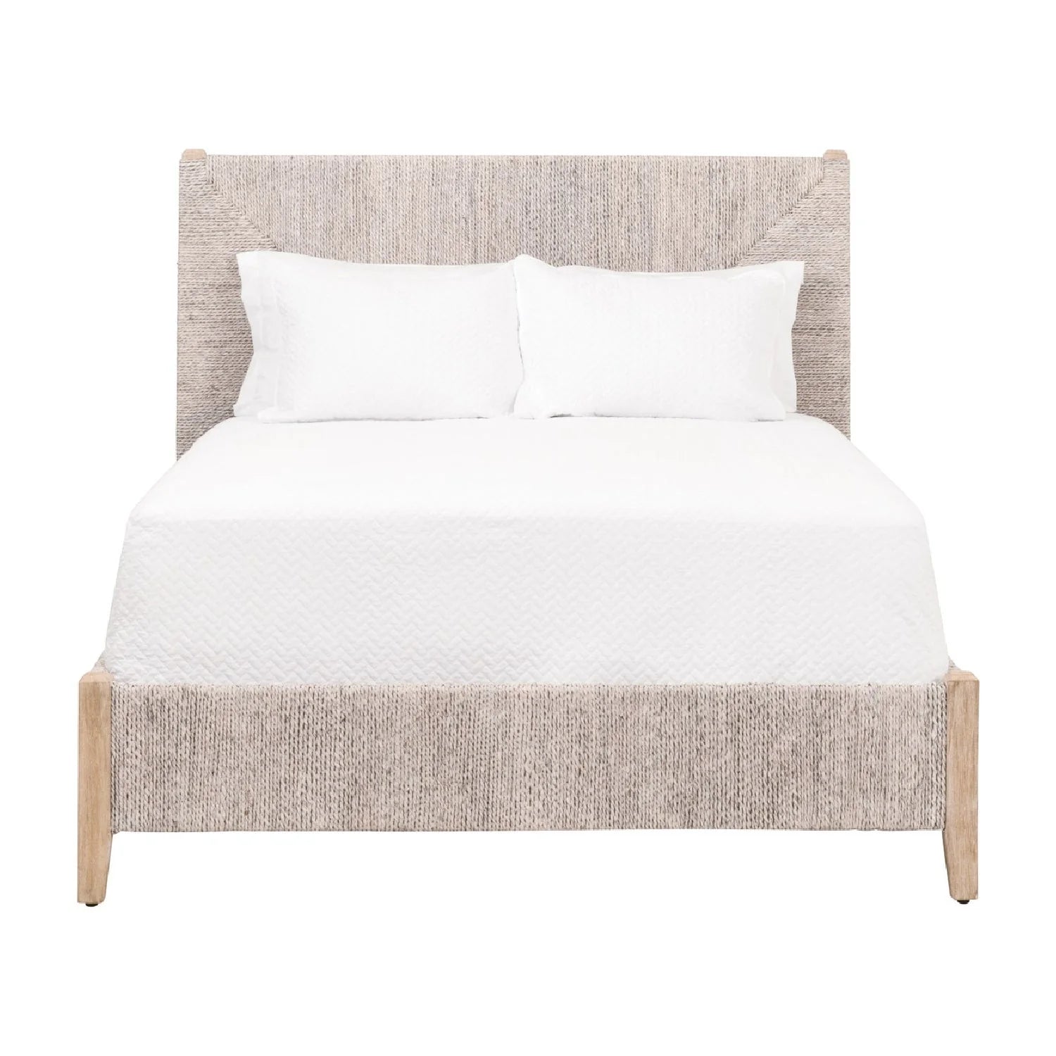 Luxury Upholstered Modern Whitewashed Abaca Bed European Style for Villa