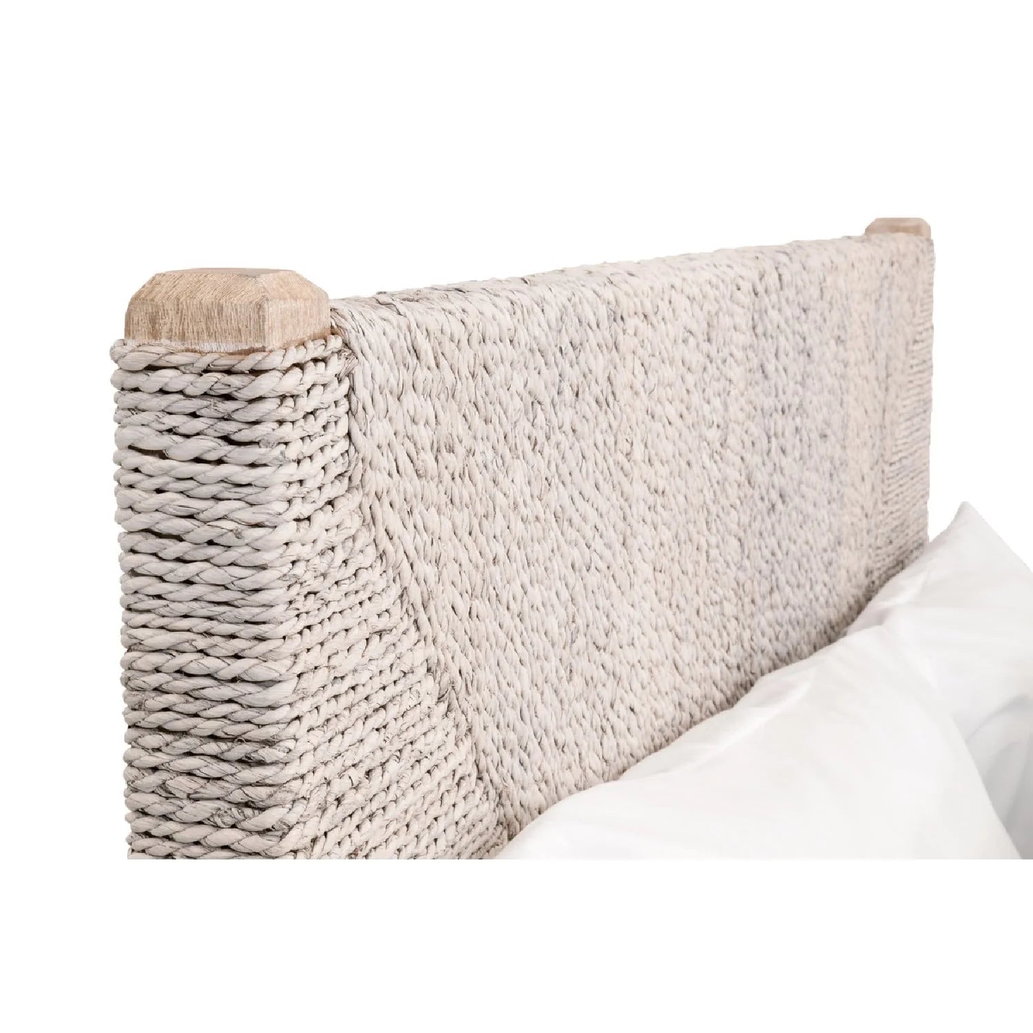 Luxury Upholstered Modern Whitewashed Abaca Bed European Style for Villa