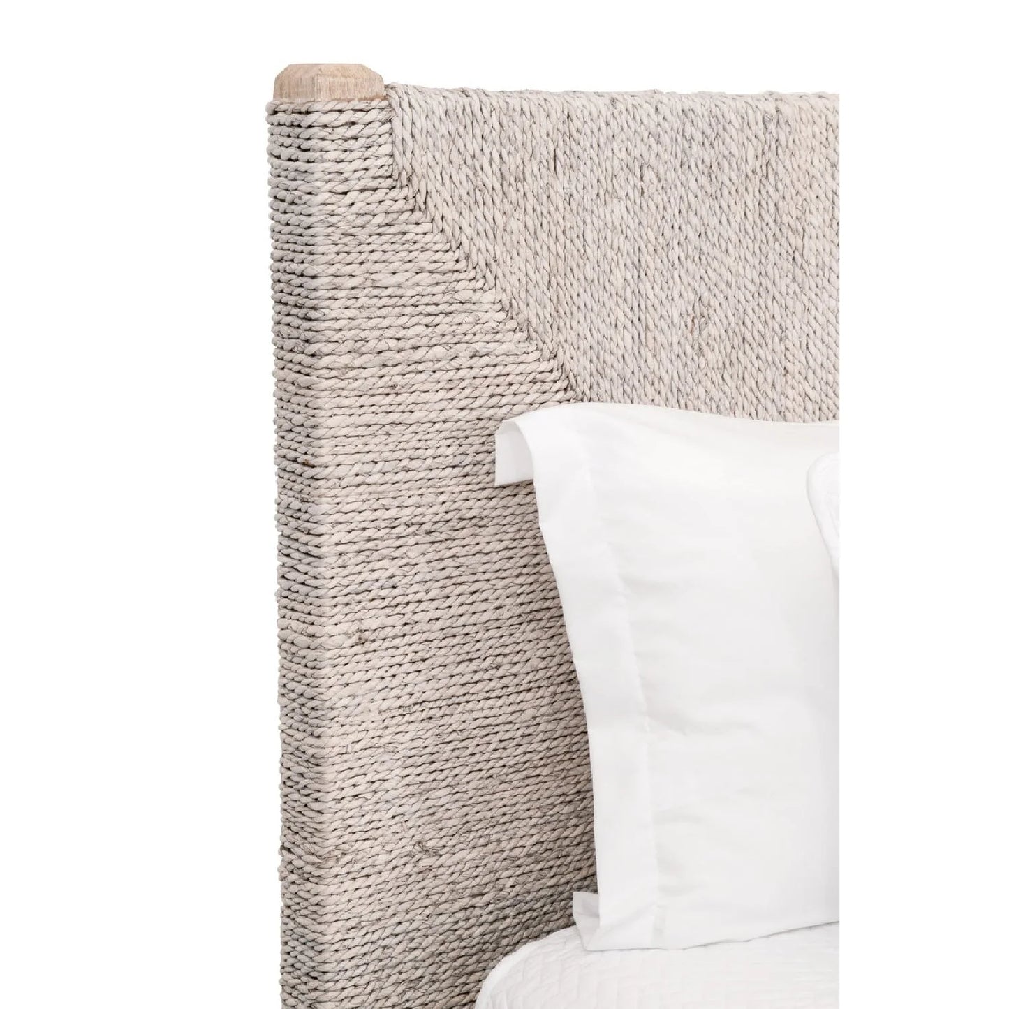 Luxury Upholstered Modern Whitewashed Abaca Bed European Style for Villa