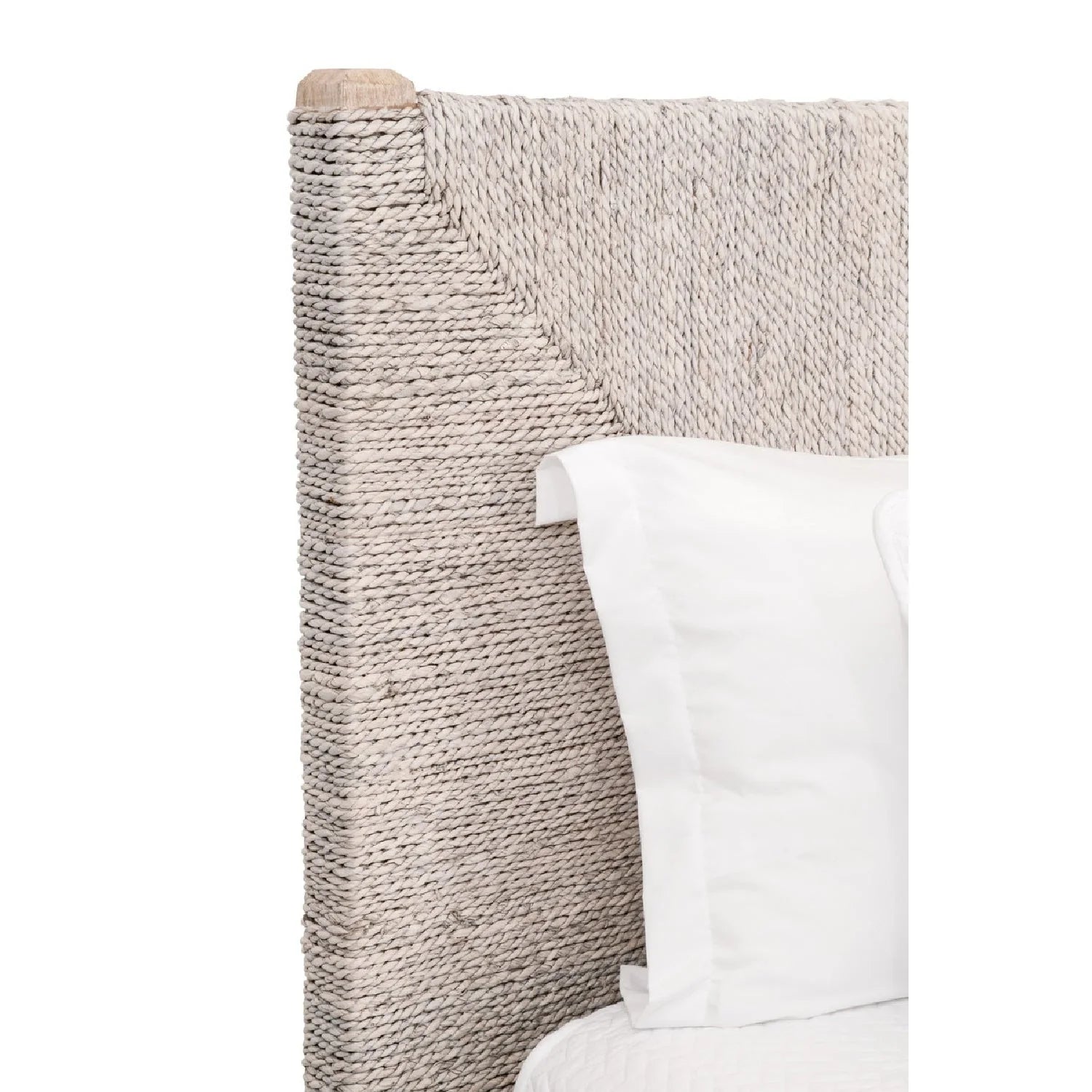 Luxury Upholstered Modern Whitewashed Abaca Bed European Style for Villa
