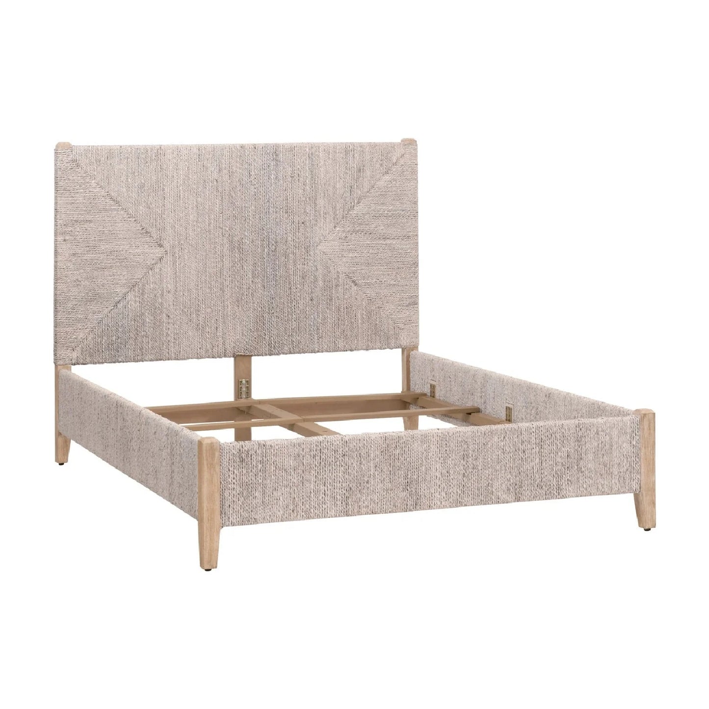 Luxury Upholstered Modern Whitewashed Abaca Bed European Style for Villa