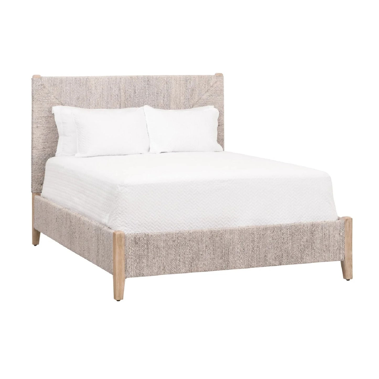 Luxury Upholstered Modern Whitewashed Abaca Bed European Style for Villa
