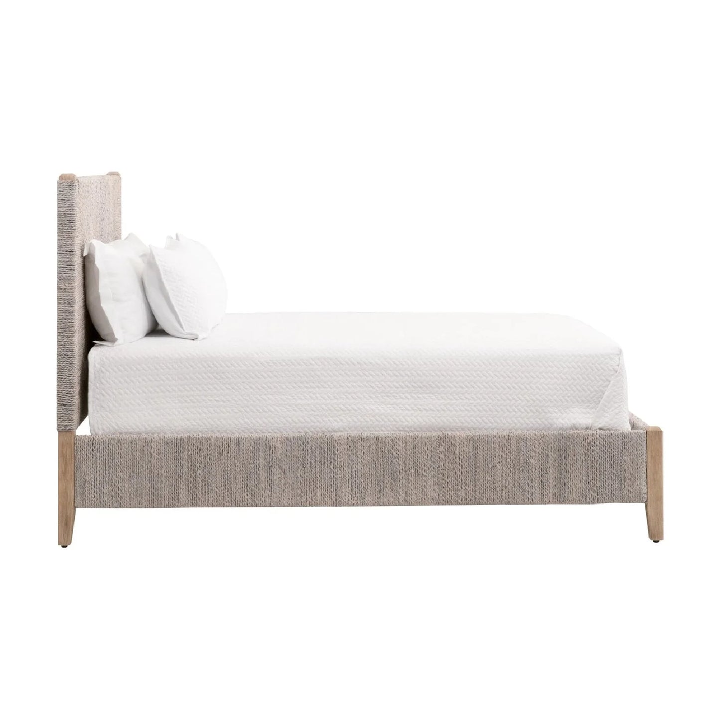 Luxury Upholstered Modern Whitewashed Abaca Bed European Style for Villa