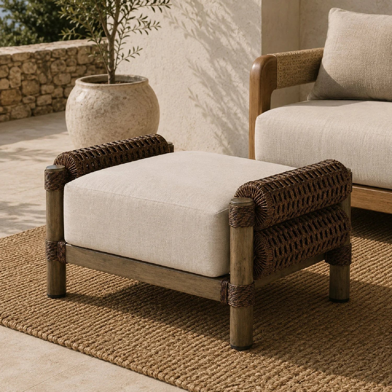 Luxury Upholstered Modern Wicker Ottoman European Style for Villa