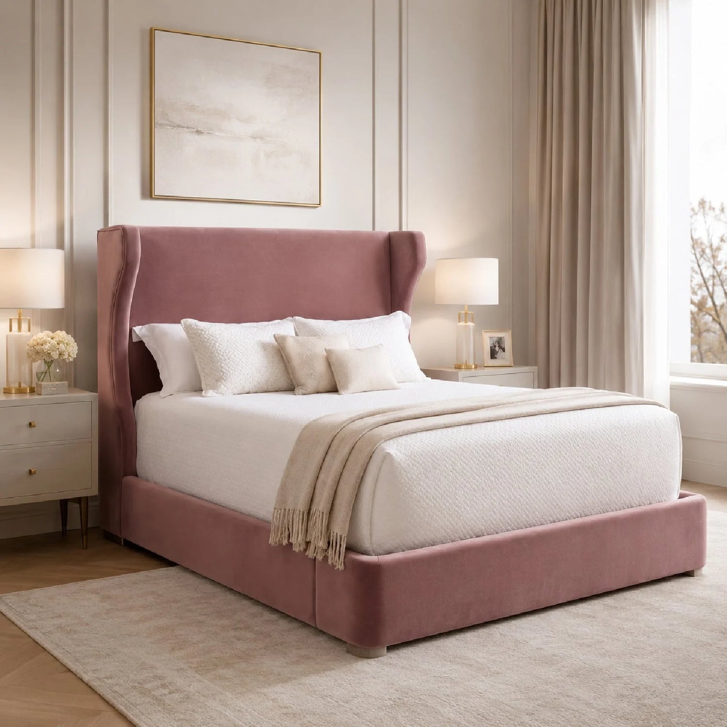 Luxury Upholstered Modern Wingback Bed European Style for Villa