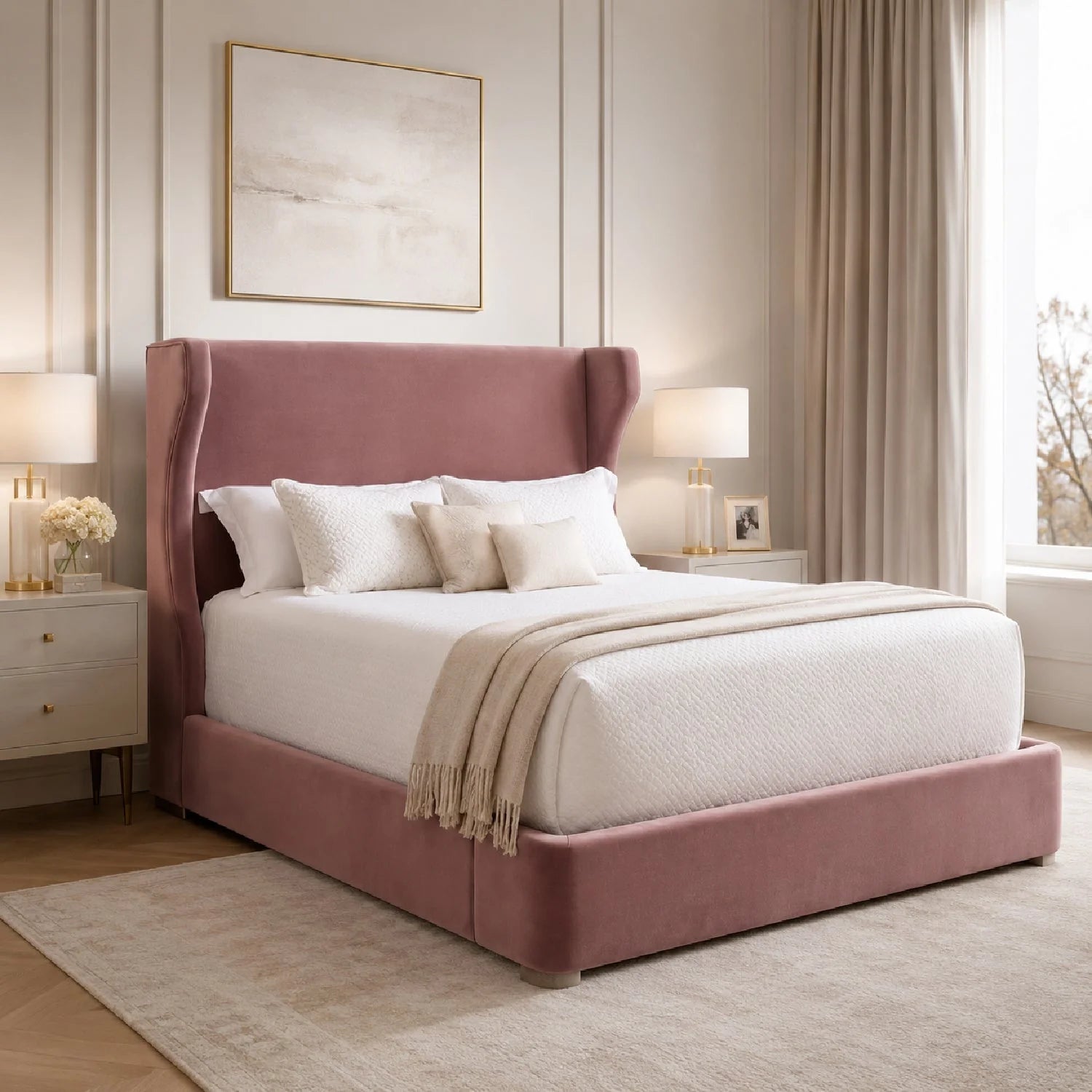 Luxury Upholstered Modern Wingback Bed European Style for Villa