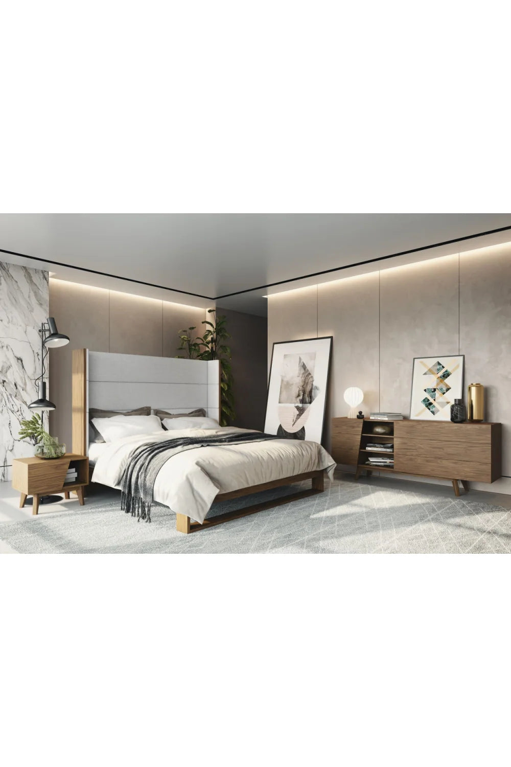 Luxury Upholstered Modern Wingback Bed European Style for Villa