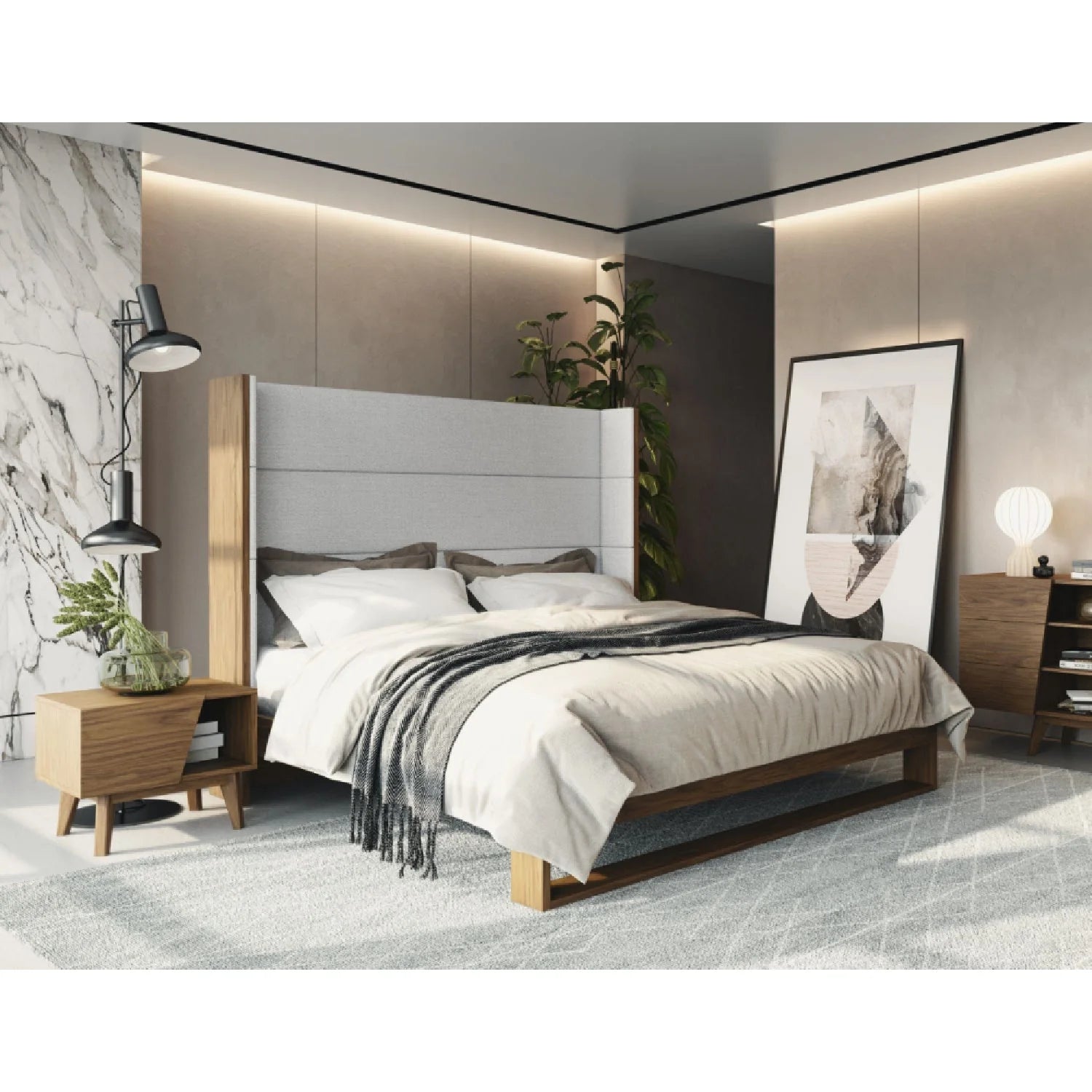 Luxury Upholstered Modern Wingback Bed European Style for Villa