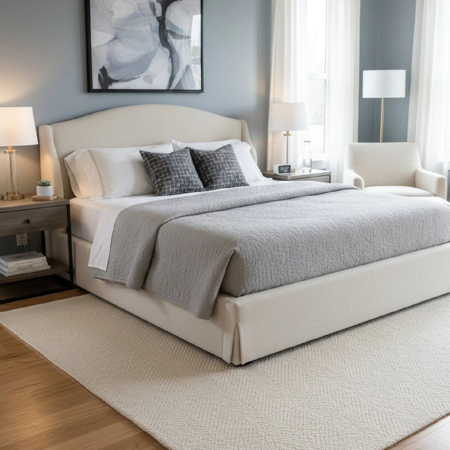 Luxury Upholstered Modern Wingback Storage Bed European Style for Villa