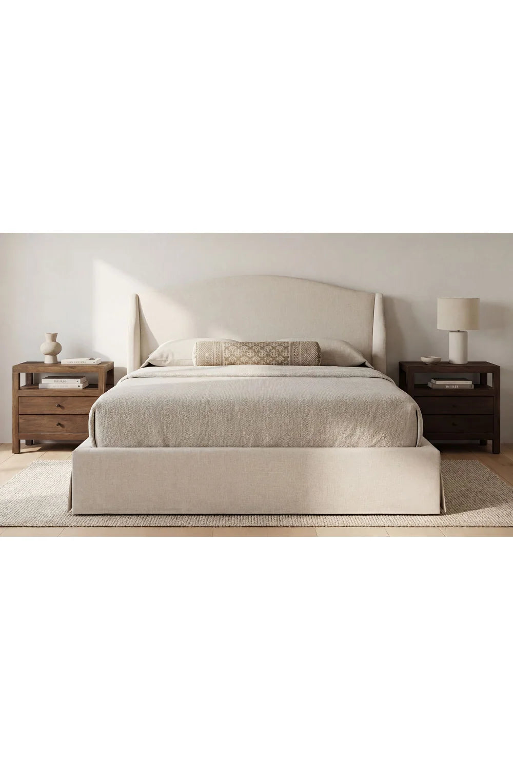 Luxury Upholstered Modern Wingback Storage Bed European Style for Villa