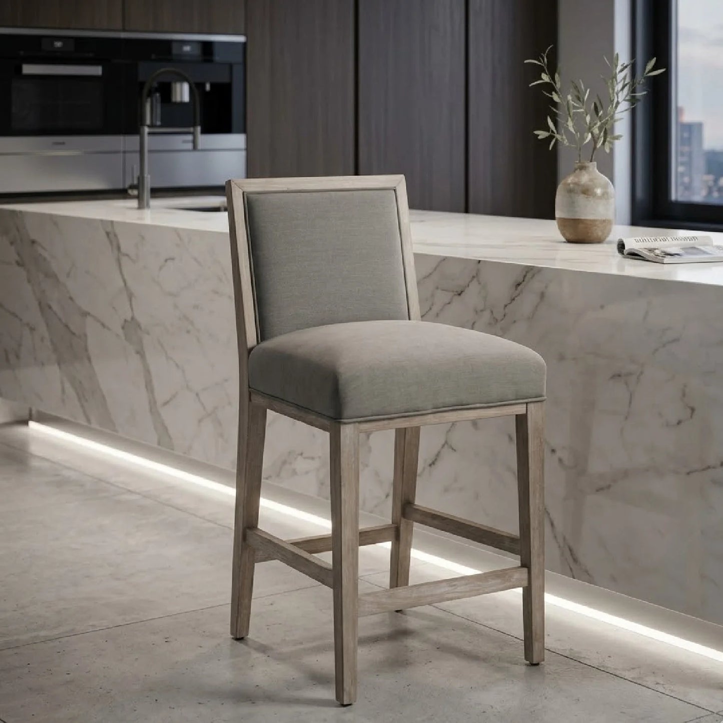 Luxury Upholstered Modern Wood Counter Stool Set European Style for Villa