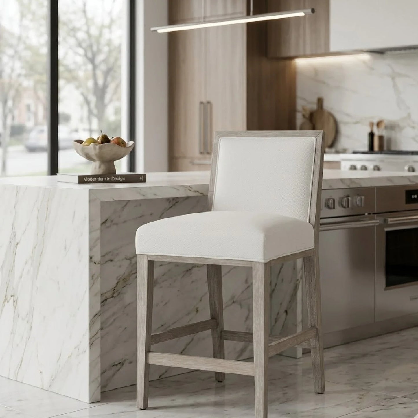 Luxury Upholstered Modern Wood Counter Stool Set European Style for Villa