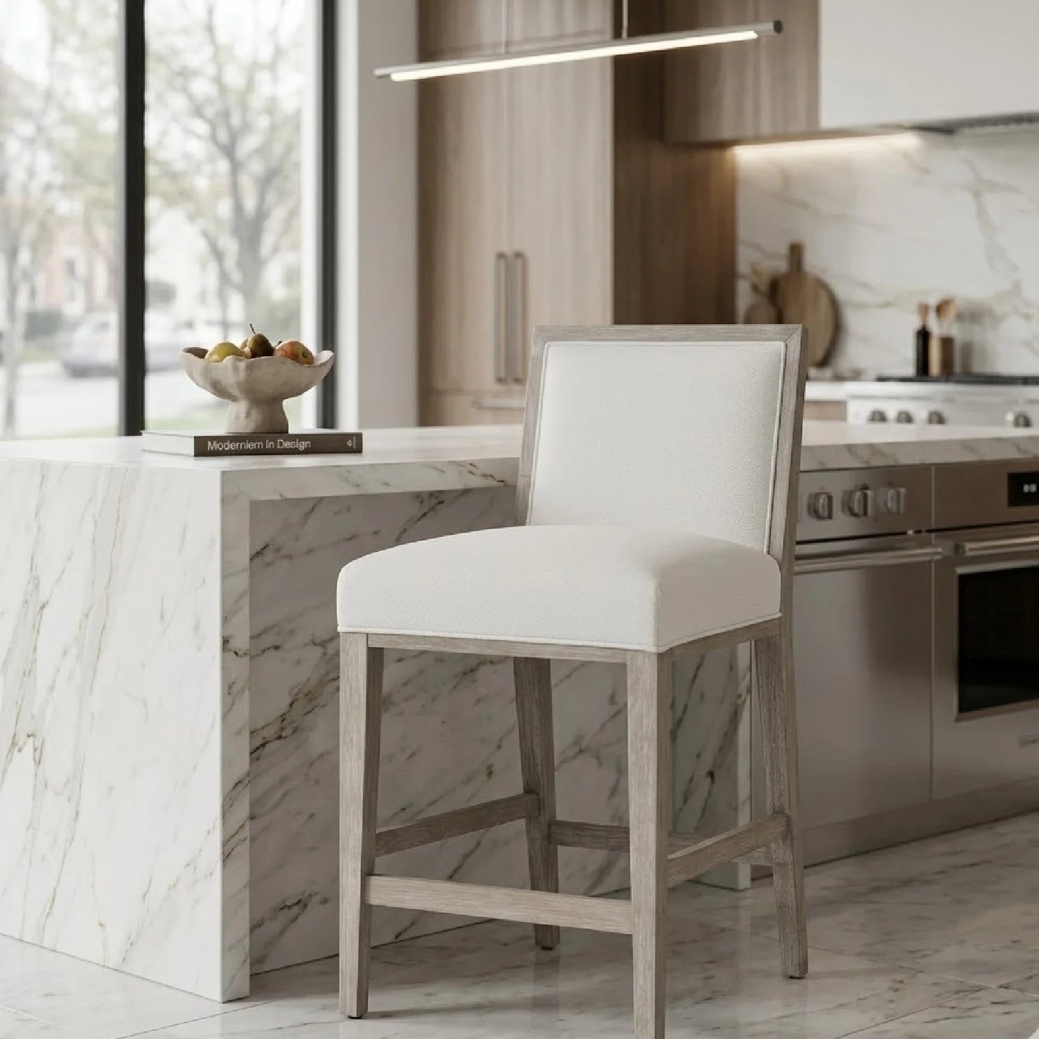 Luxury Upholstered Modern Wood Counter Stool Set European Style for Villa
