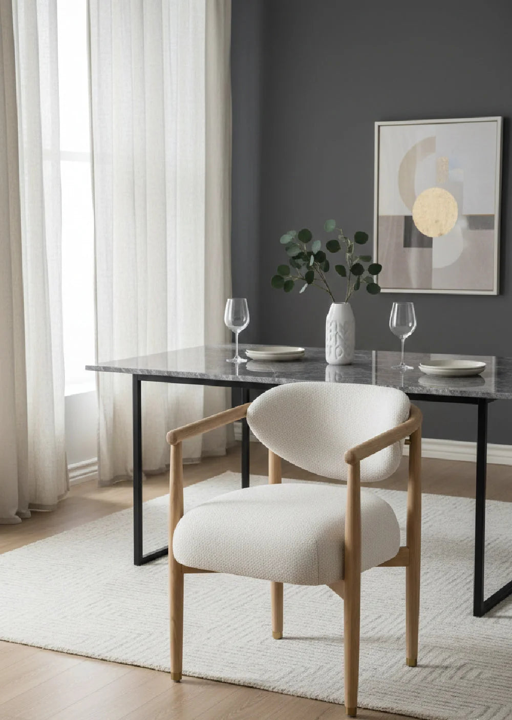 Luxury Upholstered Oak Modern Dining Armchair European Style for Villa