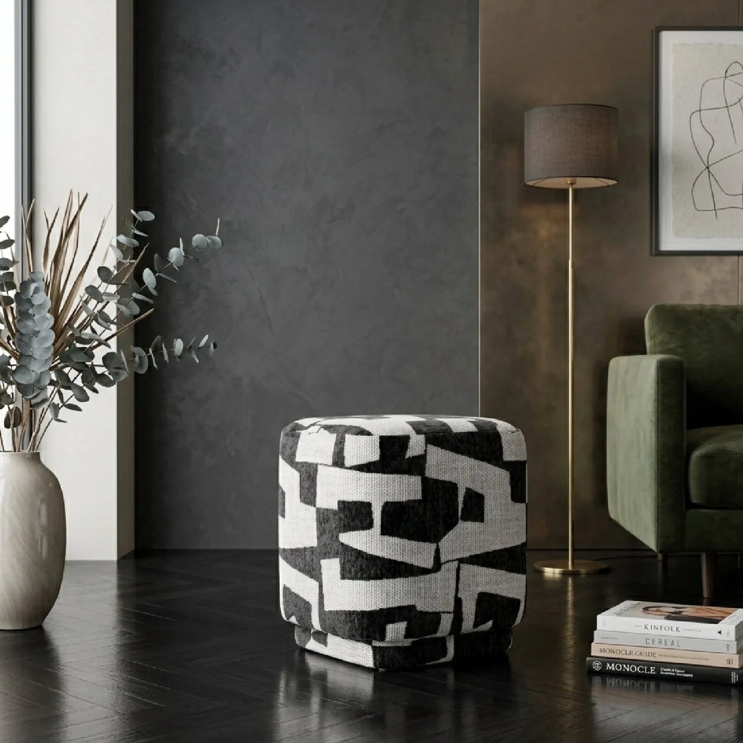 Luxury Upholstered Patterned Ottoman European Style for Villa