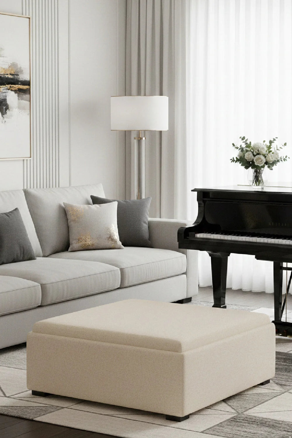 Luxury Upholstered Square Storage Ottoman European Style for Villa
