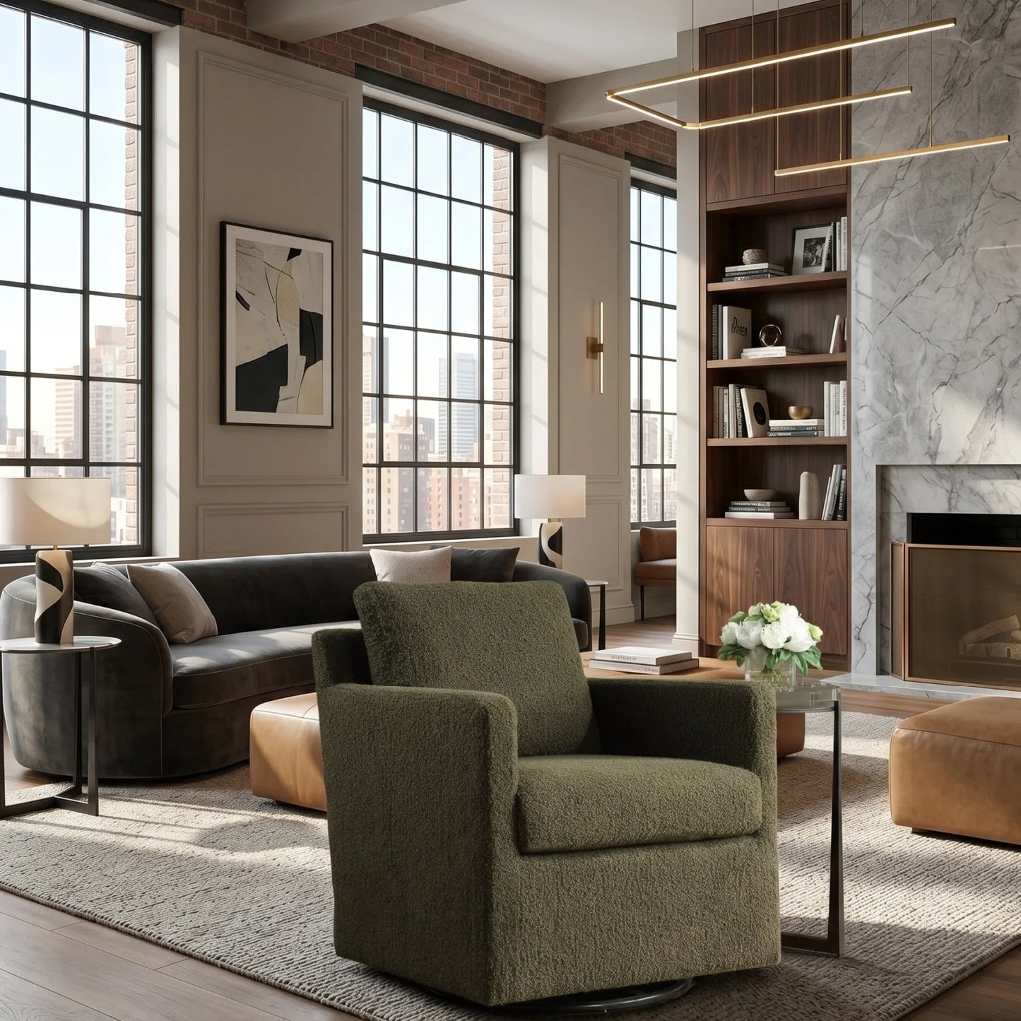 Luxury Upholstered Swivel Glider Armchair Modern Italian Style for Villa