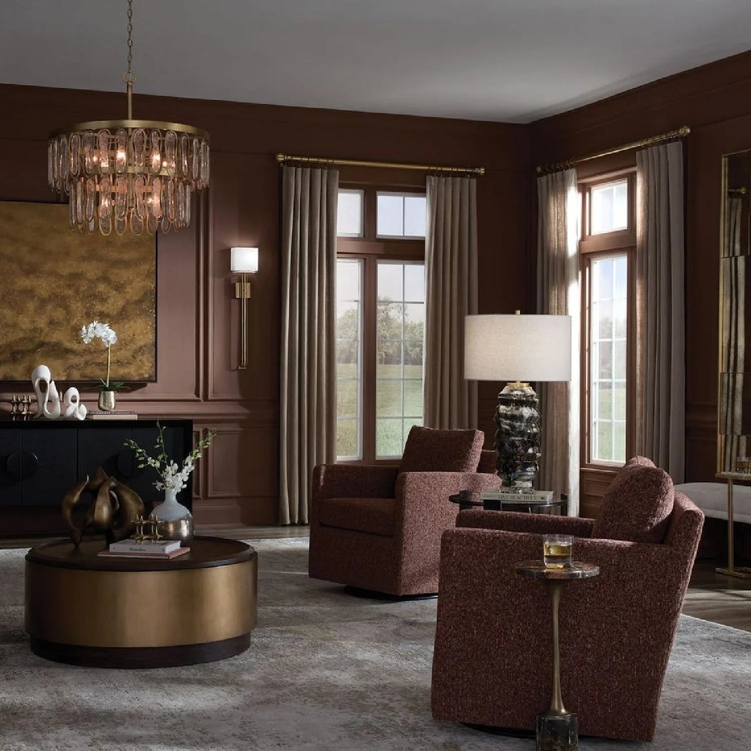 Luxury Upholstered Swivel Glider Armchair Modern Italian Style for Villa