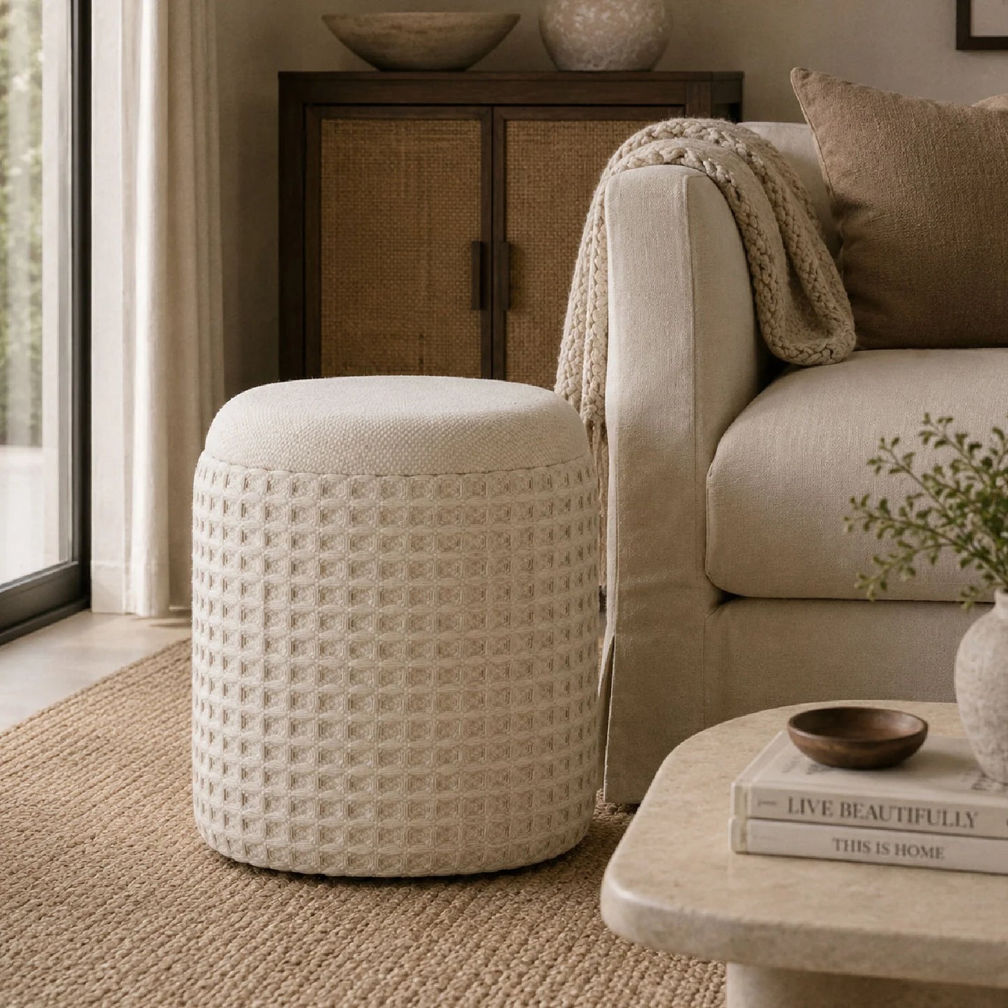 Luxury Upholstered Textured Storage Ottoman European Style for Villa