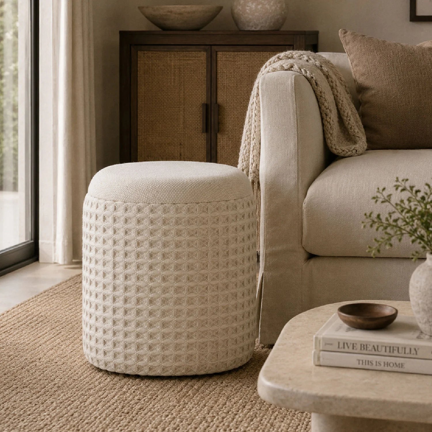 Luxury Upholstered Textured Storage Ottoman European Style for Villa