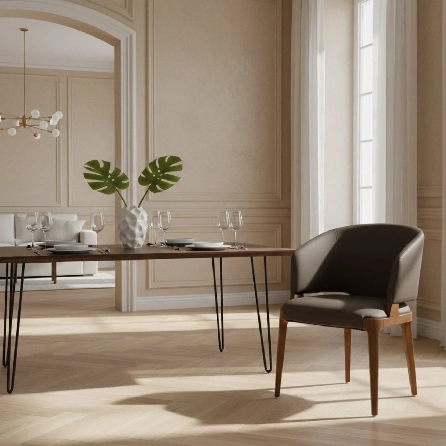 Luxury Upholstered Vegan Leather Modern Dining Chair European Style for Villa