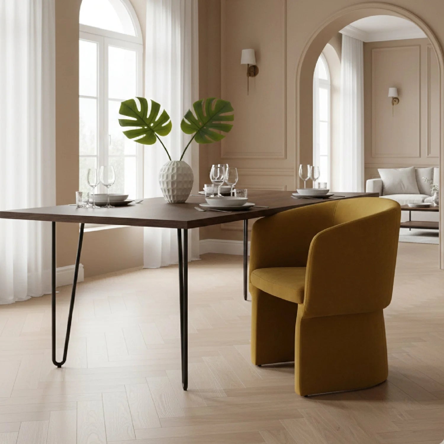 Luxury Upholstered Velvet Modern Dining Armchair European Style for Villa