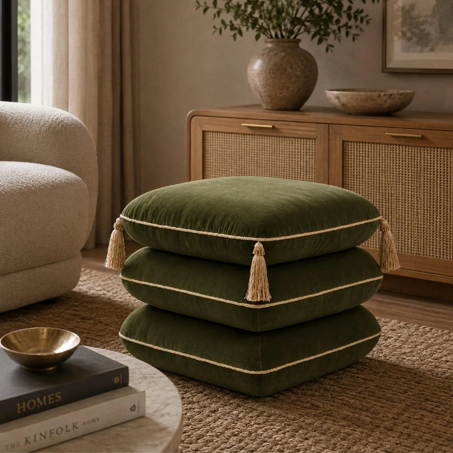 Luxury Upholstered Velvet Ottoman European Style for Villa