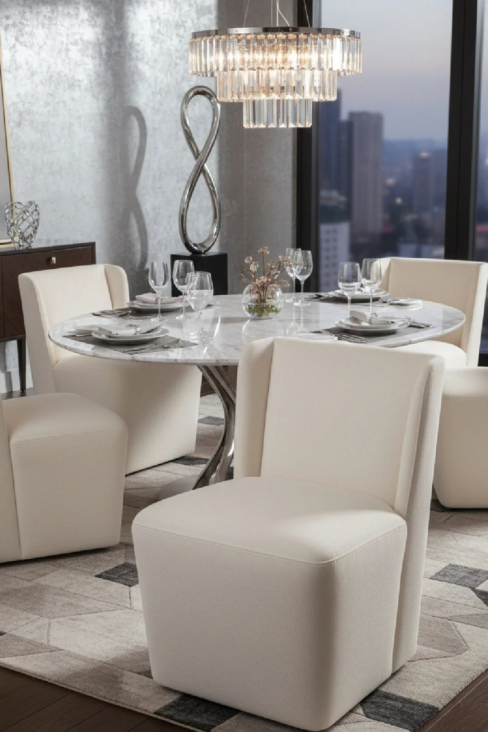 Luxury Upholstered Wheeled Modern Dining Chair European Style for Villa