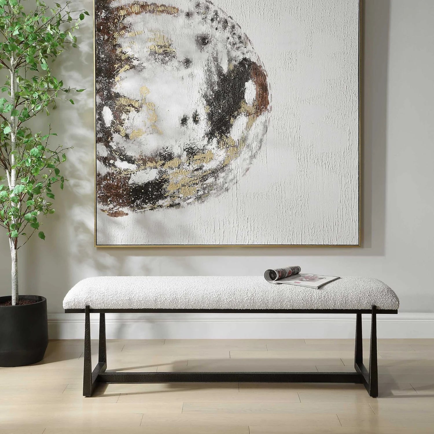 Luxury Upholstered Wool Style Bench European Style for Villa