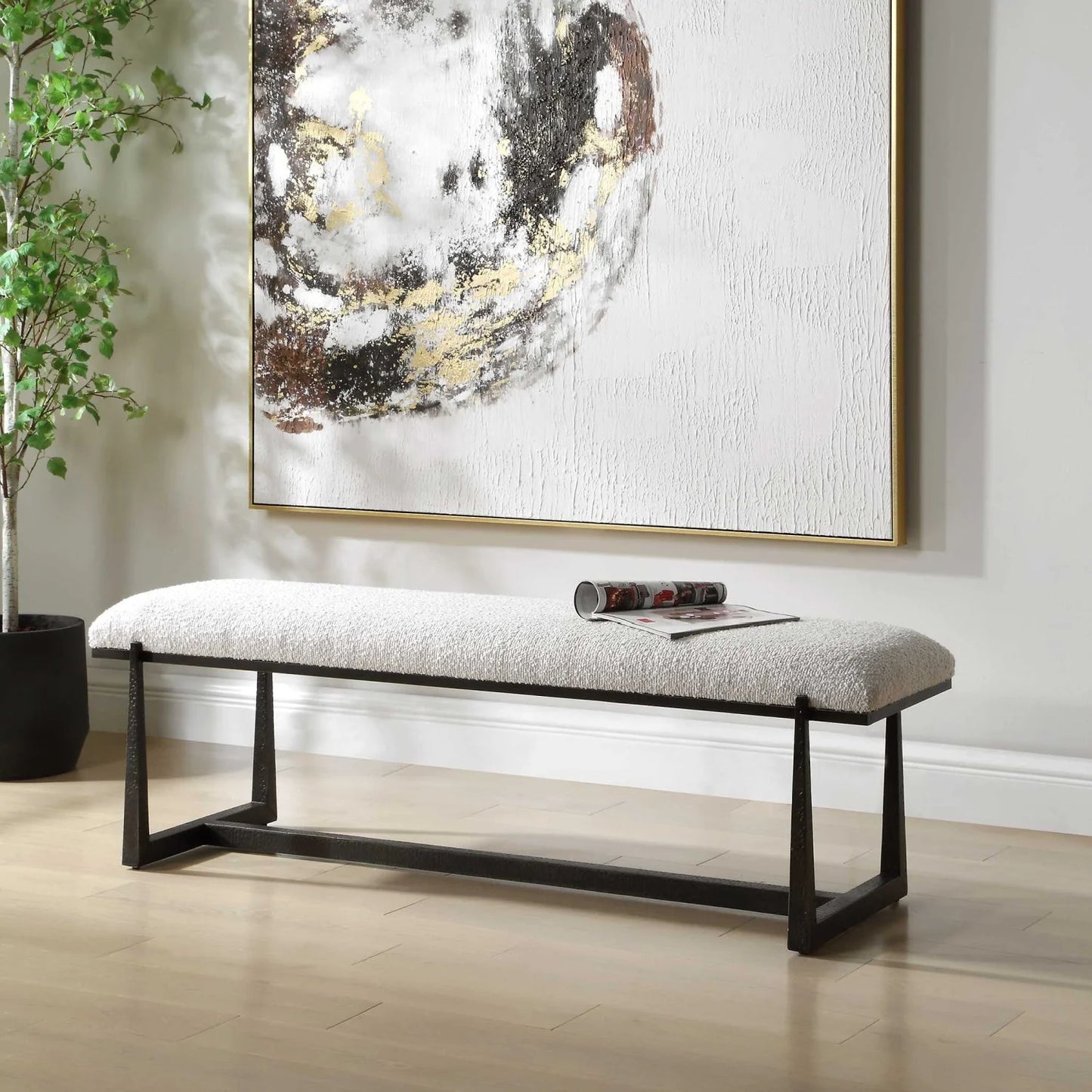 Luxury Upholstered Wool Style Bench European Style for Villa