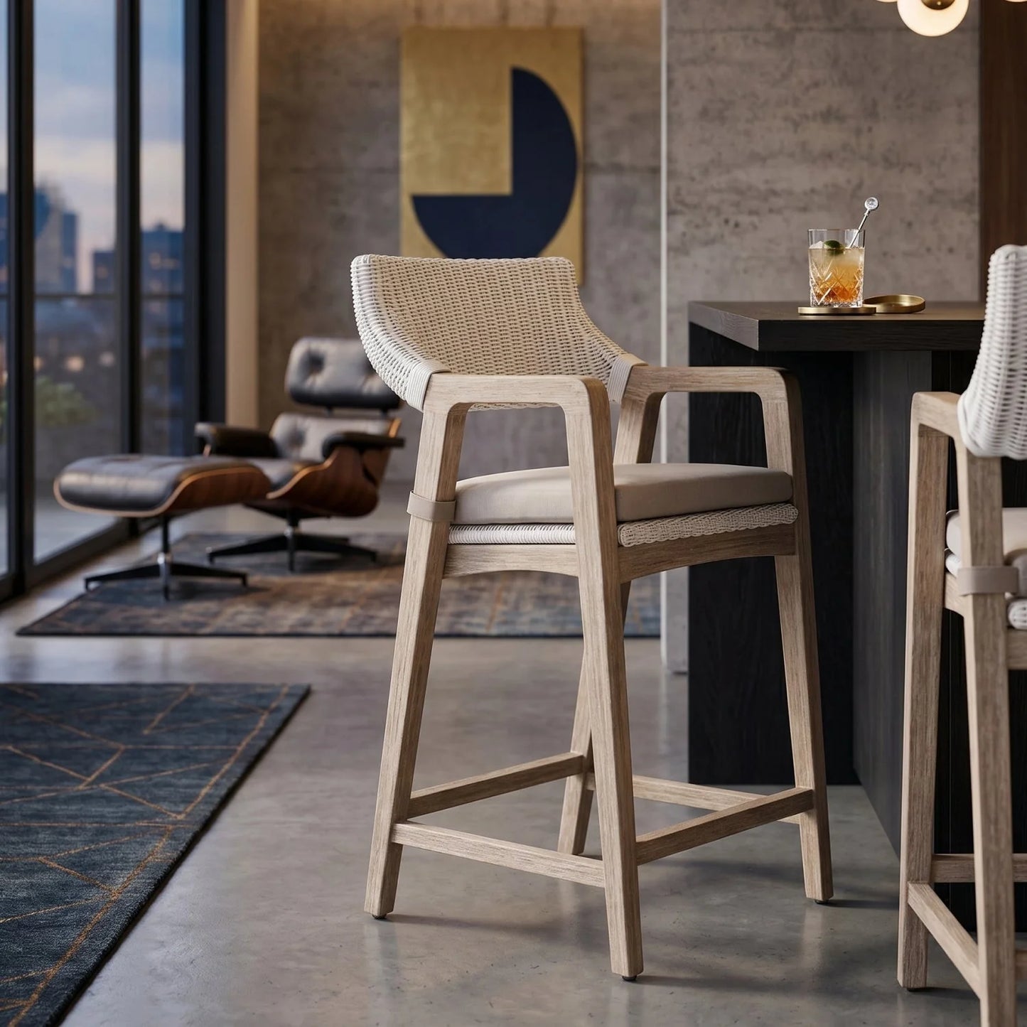Luxury Upholstered Woven Counter Stool European Style for Villa