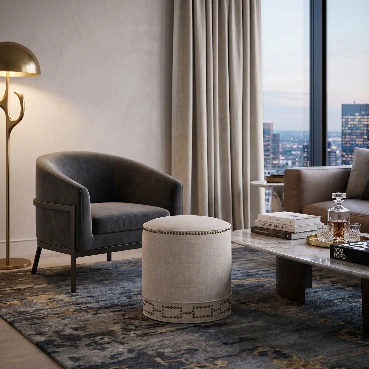 Luxury Upholstered Woven Ottoman European Style for Villa