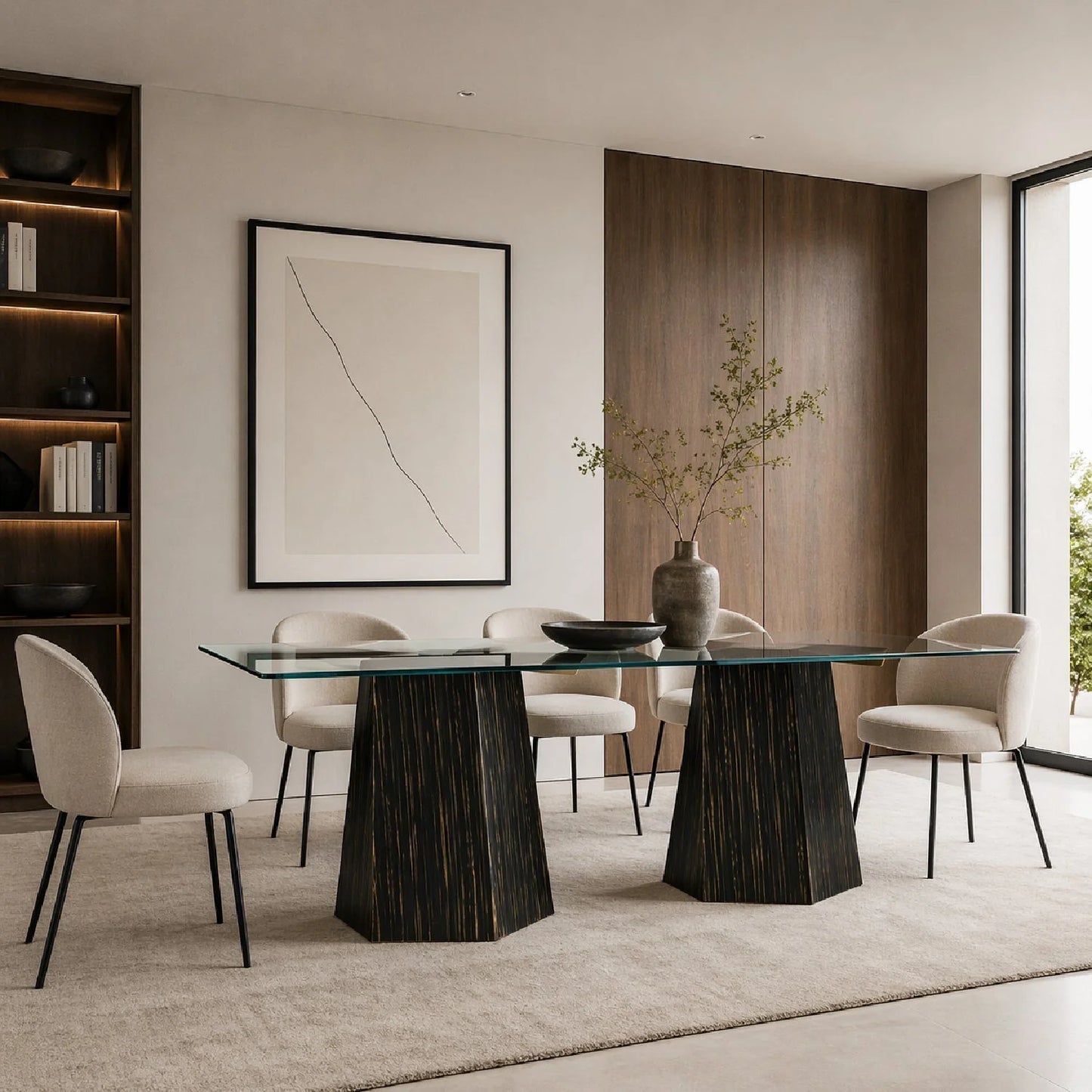 Luxury Vector Striated Base Dining Table Modern Italian Style for Villa