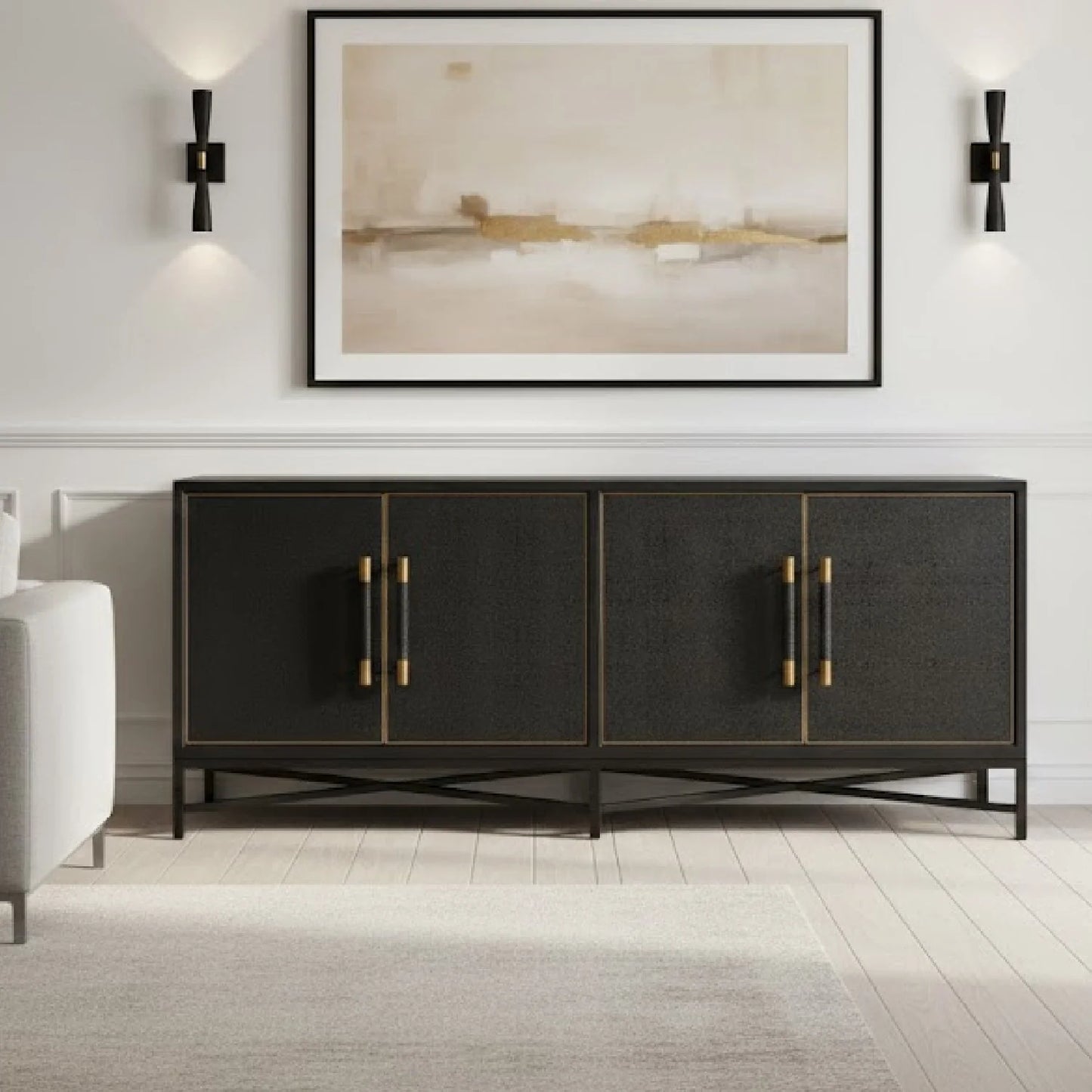 Luxury Vegan Leather 4-Door Sideboard European Style for Villa