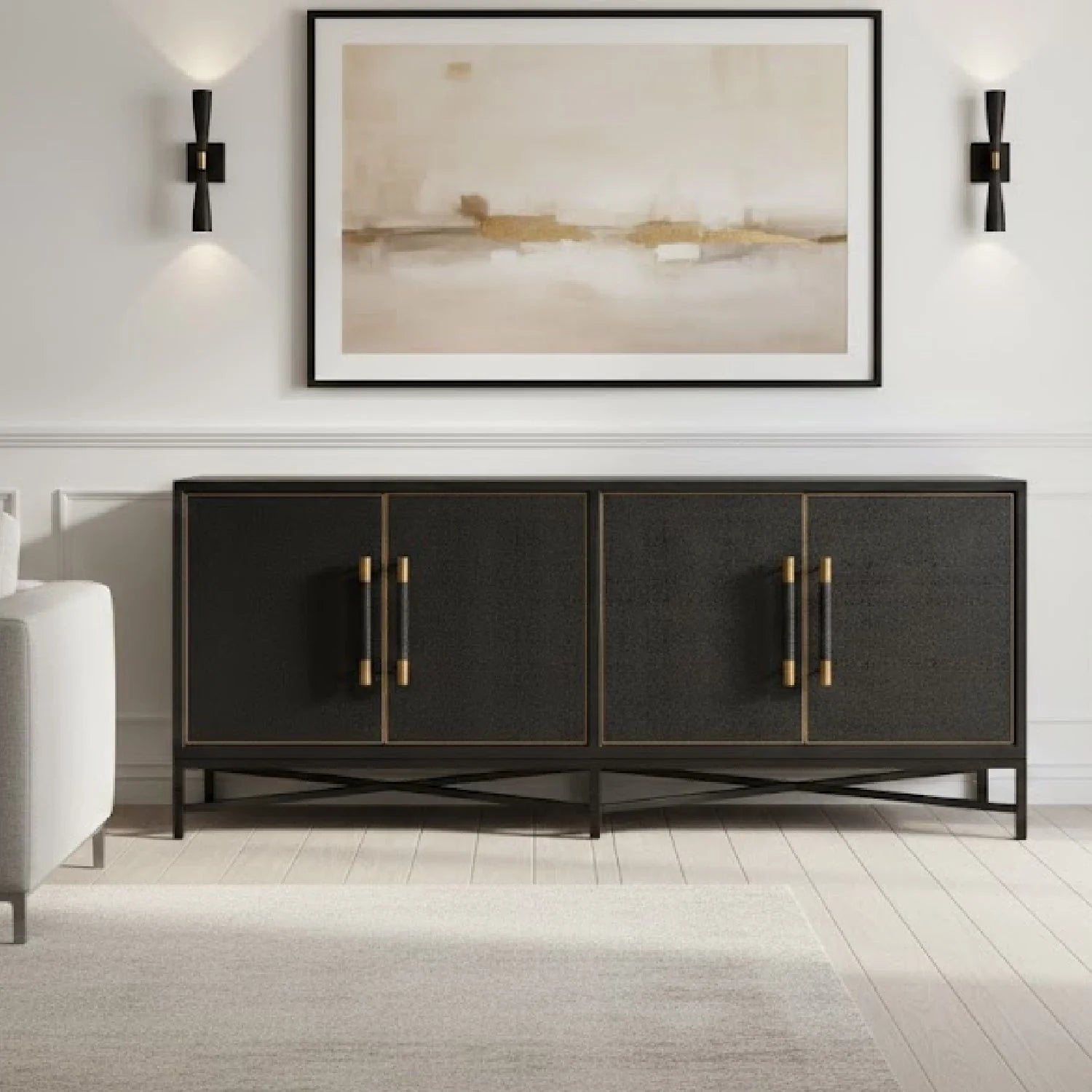 Luxury Vegan Leather 4-Door Sideboard European Style for Villa