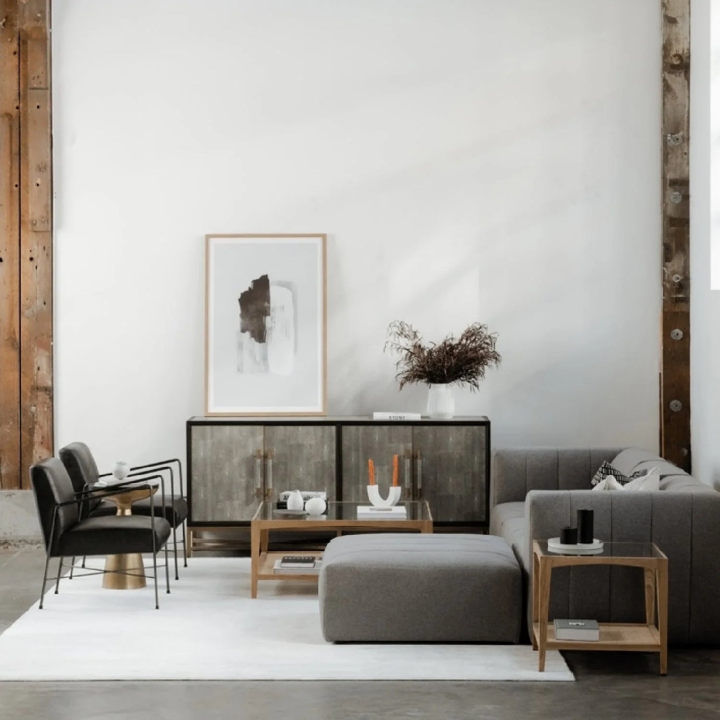 Luxury Vegan Leather 4-Door Sideboard European Style for Villa